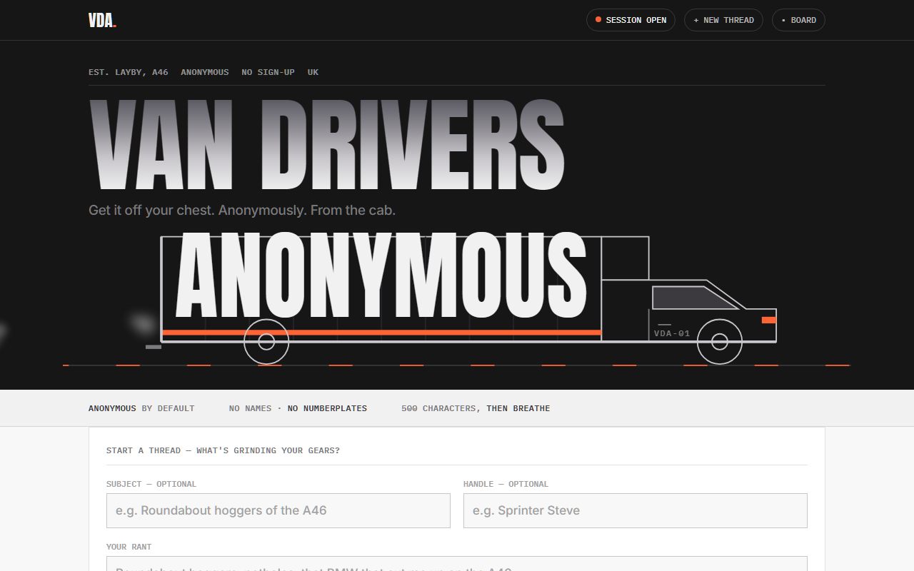 Van Drivers Anonymous interactive site